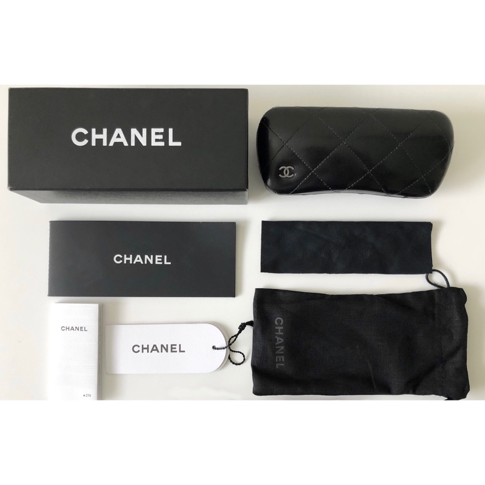 CHANEL Quilted Leather Eyeglass Case, Lens Wipe, Pouch & Packaging Bundle